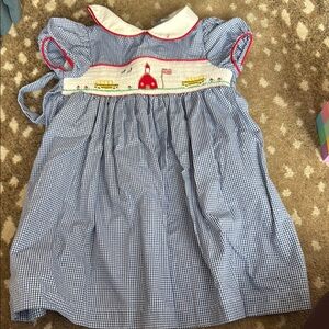 Blue Gingham Dress with Embroidered Detail